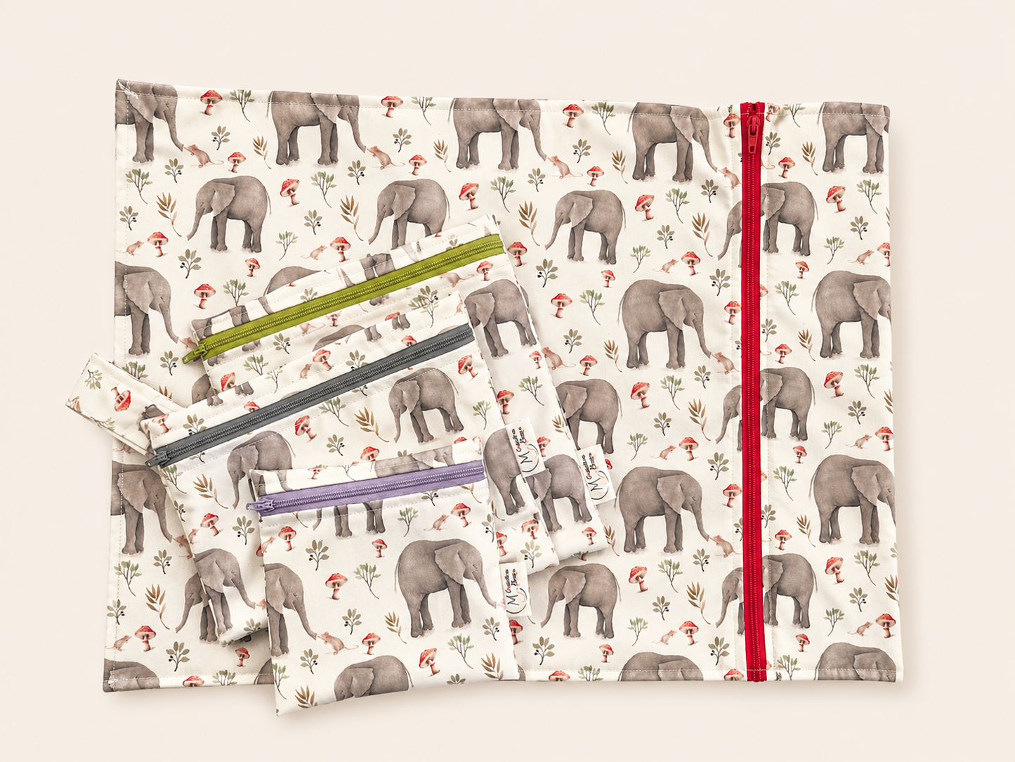 Napperon et trio de sacs à collation à rabais éléphants