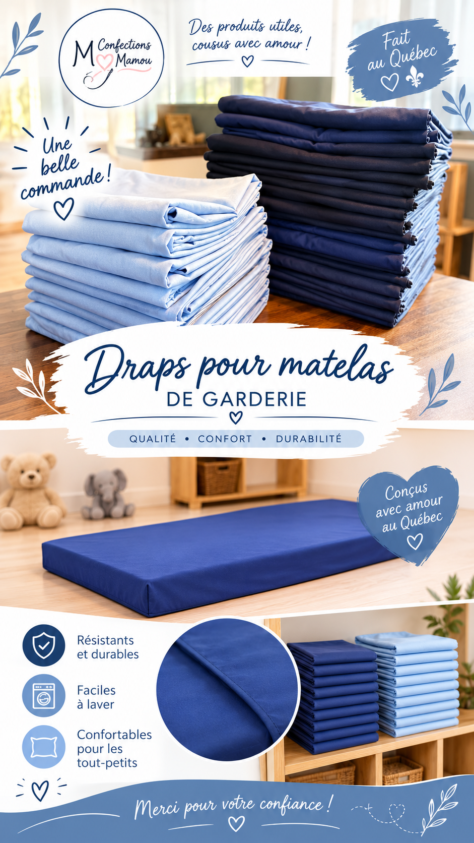 6 draps de matelas de sol garderie