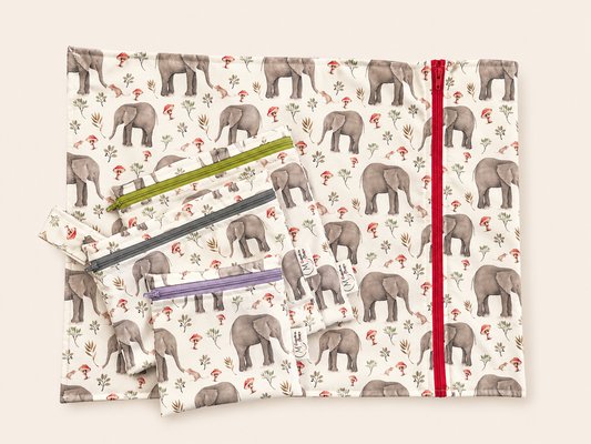 Napperon et trio de sacs à collation à rabais éléphants