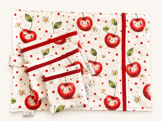 Napperon et trio de sacs à collation à rabais cerises